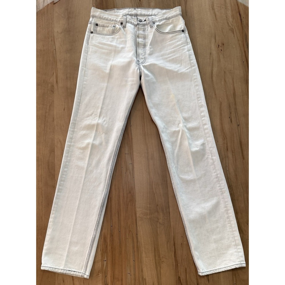 Vtg Distressed Levi's 501 White Button Fly Straight Leg Contrast Stitch 32X34